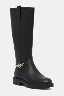 Guess kozaki FYONAL2 damskie kolor czarny na płaskim obcasie FLFYON FAL11 - Kozaki damskie - miniaturka - grafika 1