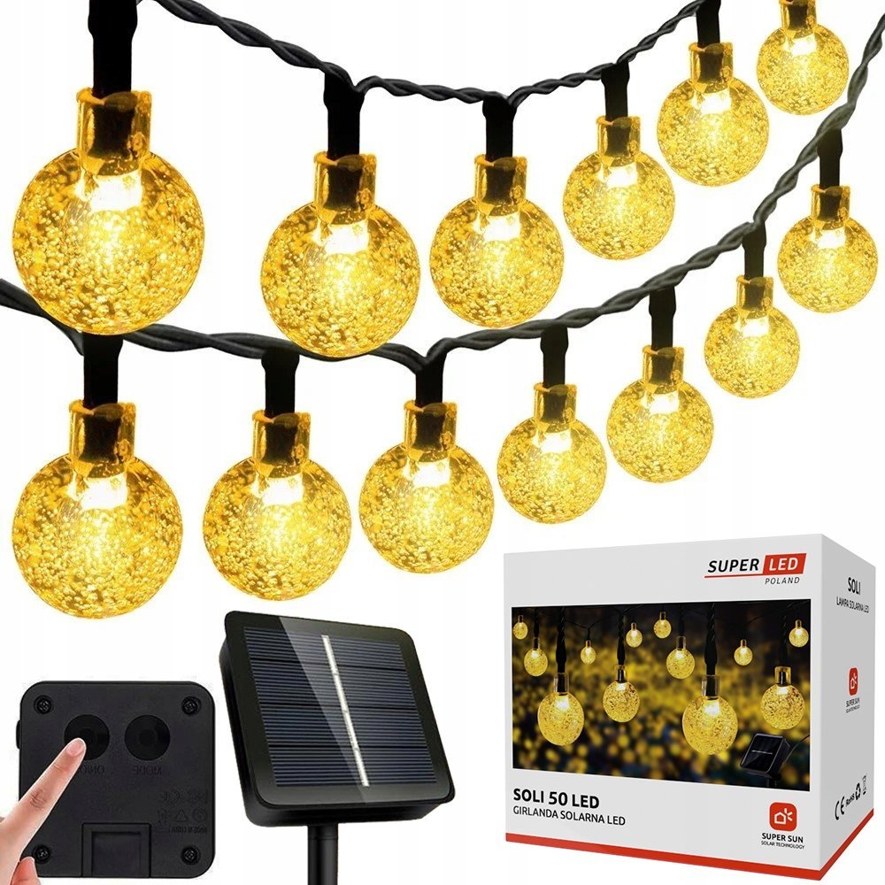 Girlanda Solarna Ogrodowa Lampki Solarne 50x Żarówka LED na Balkon 9,5m