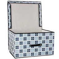 Meble modułowe i akcesoria - Organizer Zamykany Pudełko Z Pokrywką Wodoodporny Do Szafy Na Ubrania Bieliznę Zabawki Dokumenty Biało-Niebieski Wzór Krzyżyki 50X40X30 Cm - miniaturka - grafika 1