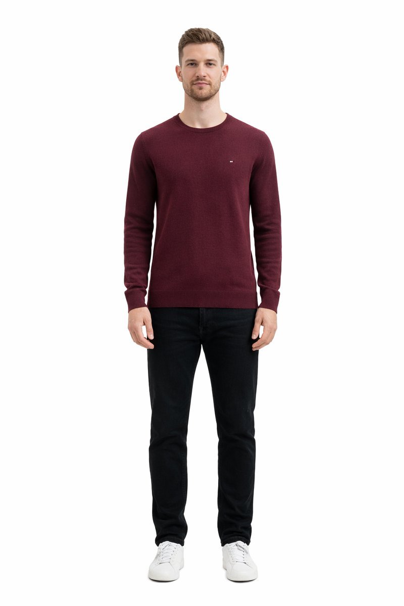TOMMY HILFIGER SWETER MĘSKI Z BAWEŁNY I KASZMIRU BORDOWY M 1I3A