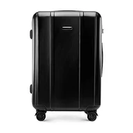 Walizki - WITTCHEN Classic Line elegancka walizka z wytrzymałego poliwęglanu z pionowym tłoczeniem, zamek TSA, czarny, M, Nowoczesny - miniaturka - grafika 1