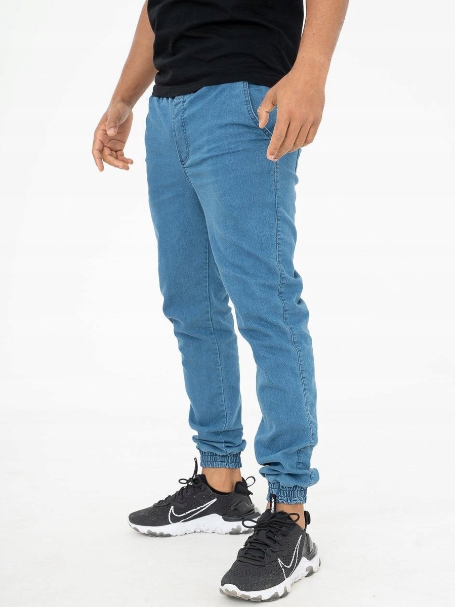 SPODNIE JOGGER JEANSOWE Męskie Niebieskie MORSKIE Z HAFTEM Lucky Dice XXL