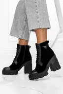 Botki damskie - Czarne botki skórzane na platformie sznurowane PRODUKT POLSKI Casu 2526-500-100 - miniaturka - grafika 1