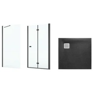 Zestaw Roca Capital kabina prysznicowa 80x80 cm kwadratowa MaxiClean z brodzikiem Terran czarny (AM4508016M, AM4408016M, AP10332032001400) - Kabiny prysznicowe - miniaturka - grafika 1