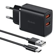 Ładowarki do telefonów - Ładowarka sieciowa Mcdodo CH-5072 USB-A*2, 12W + kabel USB-A do USB-C (czarna) - miniaturka - grafika 1