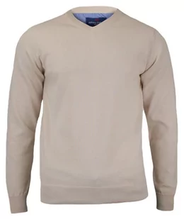 Jasny Beżowy Sweter Męski w Serek - 100% BAWEŁNA - Adriano Guinari - Swetry męskie - miniaturka - grafika 1