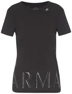 Koszulki i topy damskie - Armani Exchange Damska koszulka bawełniana z dżerseju Shiney Armani Logo Tee, czarny, L - miniaturka - grafika 1