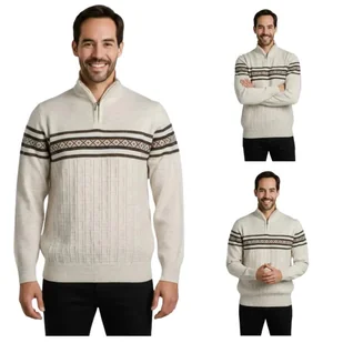 Sweter męski z zamkiem półgolf akryl wzór norweski skandynawski L - Swetry męskie - miniaturka - grafika 1