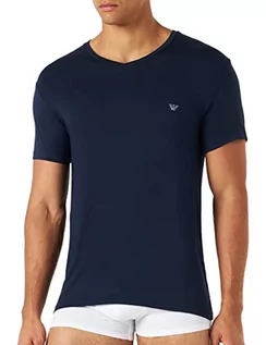 Koszulki męskie - Emporio Armani Męski T-Shirt Stretch Deluxe Viscose Eagle Logo Regular Fit z dekoltem w serek, morski, M - grafika 1