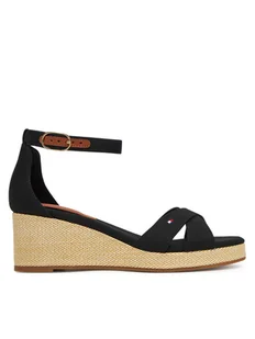 Tommy Hilfiger Espadryle Flag Criss-Cros Mid Wedge Espad FW0FW08481 Czarny - Espadryle damskie - miniaturka - grafika 1