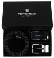 Paski - Pasek męski do spodni dwustronny czarny brązowy skórzany 135 PETERSON dwie klamry na bolec i klasyczna elegancki 4w1 - miniaturka - grafika 1