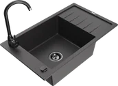 Zlewozmywaki z baterią - Mexen Elias zlewozmywak granitowy 1-komorowy z ociekaczem i baterią kuchenną Telma, czarny nakrapiany - 6511-76-670200-70-B - miniaturka - grafika 1