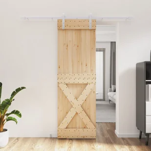 Drzwi przesuwne z osprzętem, 70x210 cm, lite drewno sosnowe 8721012080935 - Drzwi wewnętrzne - miniaturka - grafika 1