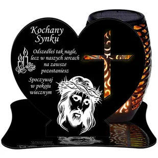 ZNICZ SOLARNY LED WIECZNY PODSTAWKA NA CMENTARZ GRÓB Krzyż EFEKT PŁOMIENIA DLA SYNA - Lampiony i znicze - miniaturka - grafika 1