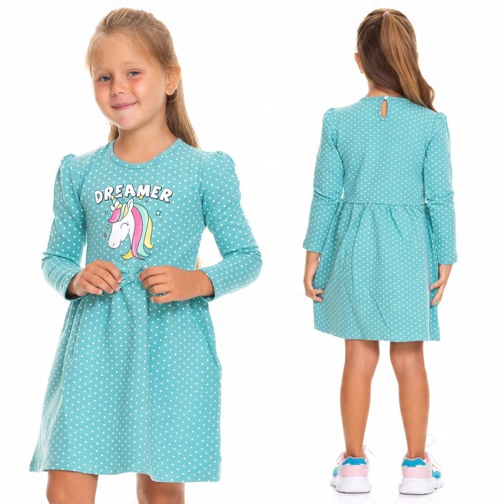 Sukienka JEDNOROŻEC Bawełna GROSZKI Rękaw KUCYK 98