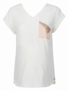 Damski t-shirt ciążowy z cekinową kieszonką biały Bellybutton Maternity, r.S - Koszulki i topy damskie - miniaturka - grafika 1