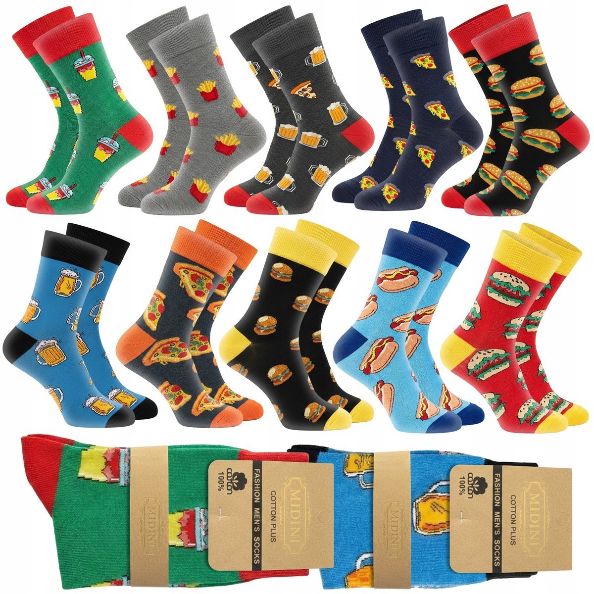 10 PAR SKARPETY MĘSKIE KOLOROWE SKARPETKI BAWEŁNIANE DŁUGIE ŚMIESZNE 44-46