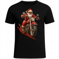 Koszulki męskie - KOSZULKA ŚWIĄTECZNA MOTOCYKLOWA MIKOŁAJ BIKER PREZENT DLA FANÓW MOTO L - miniaturka - grafika 1