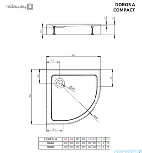 Radaway Doros A Compact Stone  brodzik półokrągły 90x90cm czarny SDRA9090-05-54S - Brodziki prysznicowe - miniaturka - grafika 2