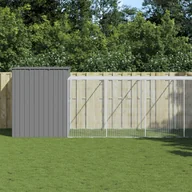 Sprzęt podróżny i transportery dla psów - vidaXL Buda dla psa, z wybiegiem, jasnoszara, 214x661x181 cm, stal - miniaturka - grafika 1