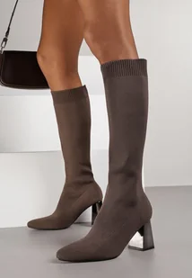 Brązowe Skarpetkowe Kozaki VICES na Metalicznym Słupku Naluna - Kozaki damskie - miniaturka - grafika 1