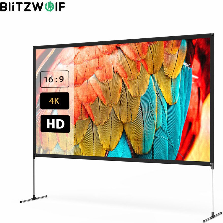 100-calowy ekran projekcyjny z solidną podstawą, rozdzielczość 4K, 16:9, składany, bez zagnieceń, łatwy montaż, ekran filmowy na zewnątrz