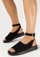 Sandały damskie - Czarne Sandały na Platformie z Otwartym Noskiem Landyn - miniaturka - grafika 1