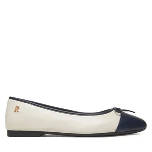 Baleriny Tommy Hilfiger Toe Cap Leather Ballerina FW0FW08759 Beżowy - Baleriny - miniaturka - grafika 1