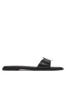 Klapki i japonki damskie - Calvin Klein Klapki Flat Slide W/Ck Hw Big - Lth HW0HW02482 Czarny - miniaturka - grafika 1