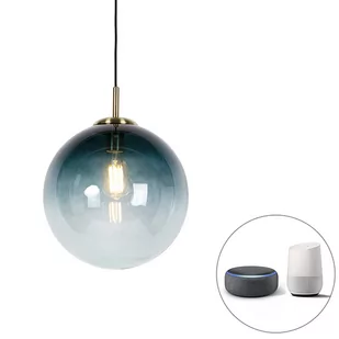 QAZQA Inteligentna lampa wisząca z mosiądzu i niebieskiego szkła oceanicznego 33 cm z Wi-Fi ST64 - Pallon - Lampy sufitowe - miniaturka - grafika 1