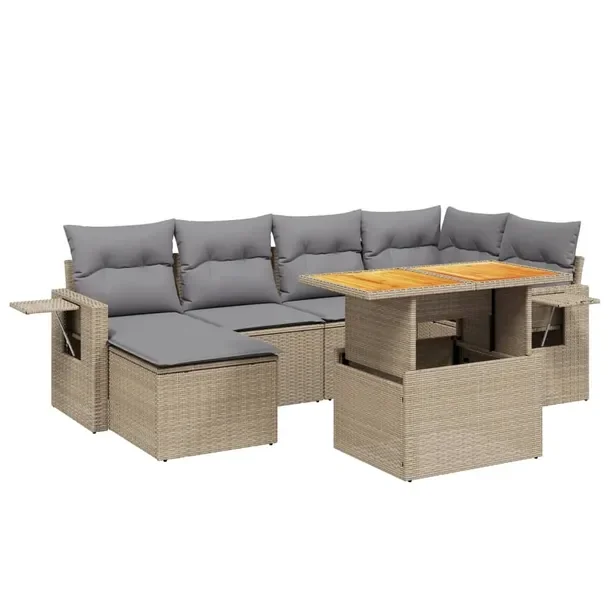 Zestaw mebli ogrodowych z rattanu PE beżowy, wymiary: 62x62x69 cm, 55x62x6