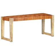 Ławki do przedpokoju - VidaXL Ławka, 110 cm, brązowa skóra naturalna i lite drewno mango 321833 VidaXL - miniaturka - grafika 1