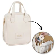 Kosmetyczki, organizery i kuferki - Kosmetyczka organizer na kosmetyki z rączką 17x7x19cm kremowa KS128B - miniaturka - grafika 1