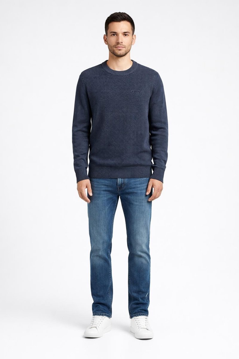 GUESS GRANATOWY SWETER MĘSKI PÓŁGOLF BAWEŁNIANY MELANŻ M GGA