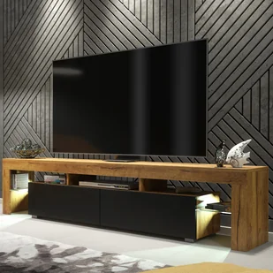 Szafka RTV Nova 200cm ONE FURNITURE - Laminat Dębowy & Czarny - Szafki RTV - miniaturka - grafika 1