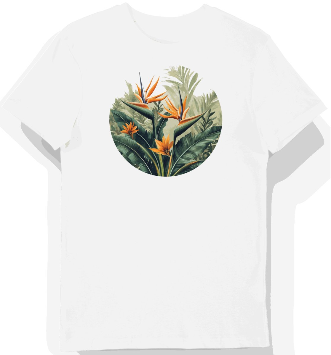 Koszulka męska biała z motywem ptaka rajskiego i kwiatów M