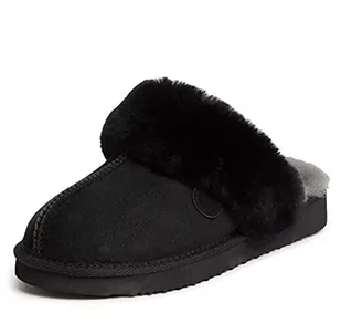 Dearfoams Damskie kapcie Fireside Sydney sztuczne Shearling Scuff, - Czarny - 42 EU - Kapcie damskie - miniaturka - grafika 1