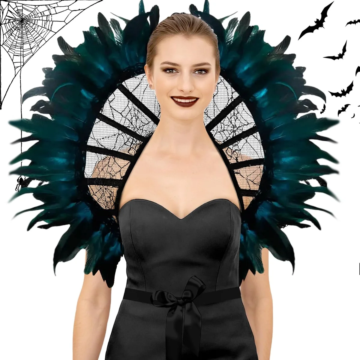PELERYNA GOTYCKA KORONKOWA HALLOWEEN WAMPIR PAJĘCZYNA COSPLAY WIĄZANA