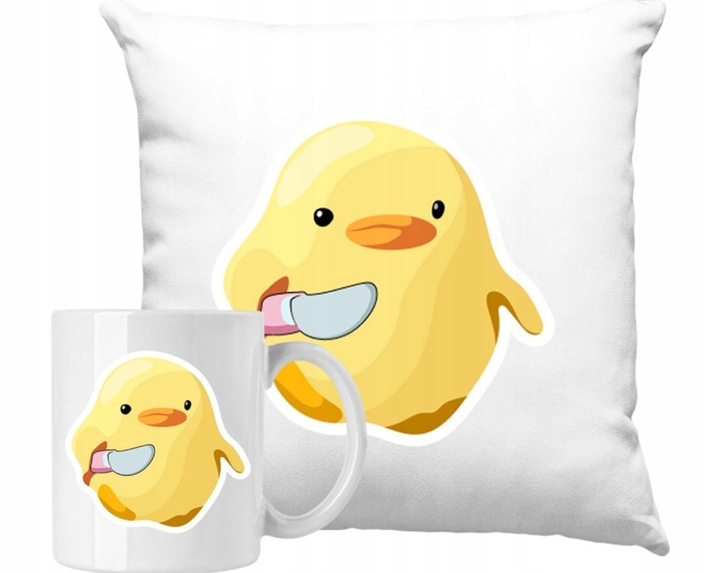 ZESTAW PODUSZKA + KUBEK Kaczka Emoji Meme Smile Pomysł Na Prezent+ IMIĘ