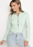 Koszule damskie - Zielona Koszula z Bawełną i Ozdobną Panterką Edirithia - miniaturka - grafika 1