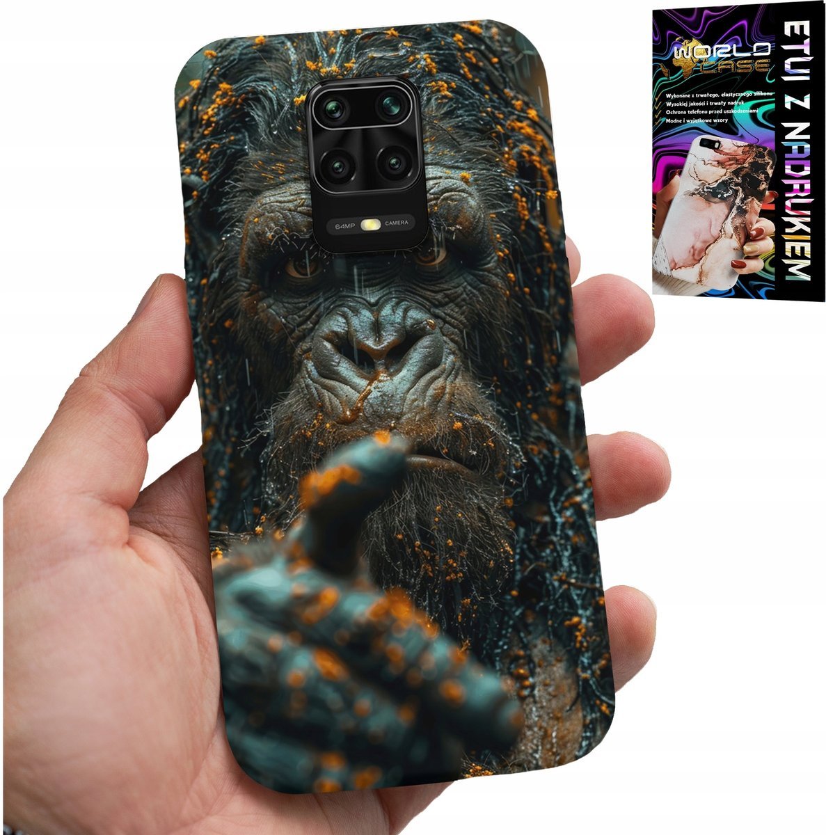 ETUI DO XIAOMI NOTE 9 PRO / 9S - MAŁPA, MAŁPKA, GORYL, ZWIERZĘTA + SZKŁO