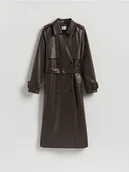 Płaszcze damskie - Reserved - Długi trencz z paskiem - ciemnobrązowy - miniaturka - grafika 1