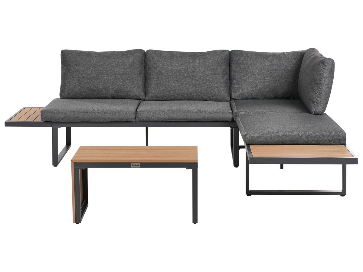 Narożnik ogrodowy ze stolikiem dla 4 osób PIENZA Prawostronny Jasny brąz/ szary