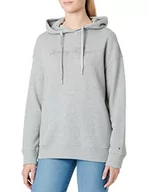Bluzy damskie - Tommy Hilfiger Damska bluza z kapturem Rlxd Long High Shine Emb, jasnoszara wrzosowa, L, jasnoszary wrzos, L - miniaturka - grafika 1