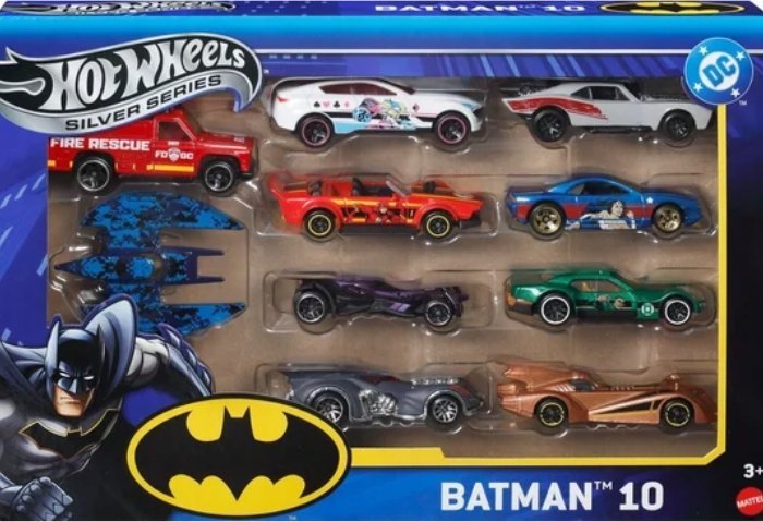 Mattel Hot Wheels Silver Series 10-pak Batman 10 pojazdów Batmobil Batplane 1:64 - Zestawy
