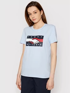 Koszulki i topy damskie - Tommy Hilfiger T-Shirt Abo Earth Day Flag WW0WW32327 Niebieski Regular Fit - grafika 1