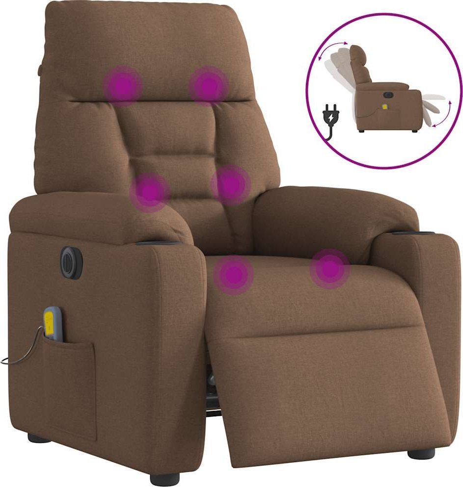 vidaXL vidaXL Rozkładany fotel masujący, elektryczny, brązowy, tkanina