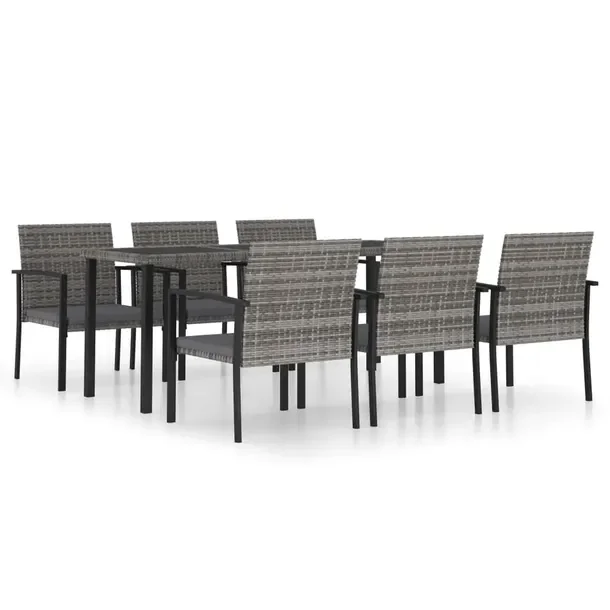 Zestaw ogrodowy szaro-czarny z rattanem PE, stół 180x70x73 cm, 6 krzeseł