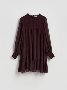 Reserved - Sukienka mini z aplikacjami - bordowy - Sukienki - miniaturka - grafika 1