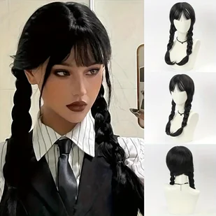 TEMU Długie, czarne włosy kobiet z frędzlami i plątaniem - naturalne, kręte falowanie, wysokiej jakości włókno, idealne do mody, cosplay lub - Pozostałe akcesoria fryzjerskie - miniaturka - grafika 1